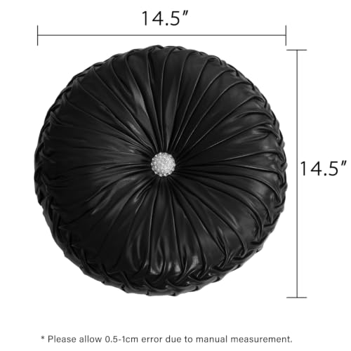 Image of HIG Set of 2 Black Metallic Leather Decorative Round Pleated Throw Pillows