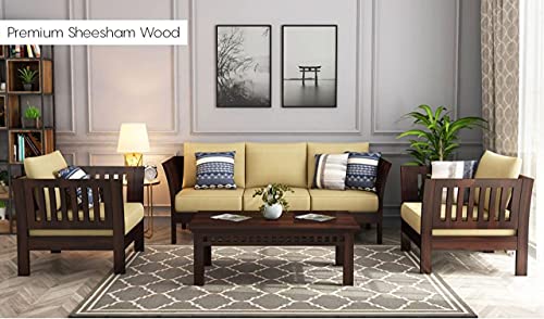 Image of Sheesham Wood 5 Seater Sofa Set | 3+1+1 Solid Wood Sofa Furniture | Wooden Sofa Set 5 Seater for Living Room Home Office (Walnut Finish)