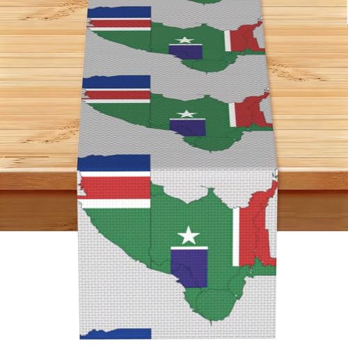 Dekorativer Tischläufer mit Gambia-Flagge, Karte mit weißem Sternendruck, für lange Küche, Esstisch, saisonale Party, Heimdekoration, 183 cm