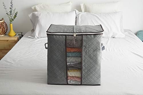 QuaiShy Storage Bag 90L Large Capacity Storage Boxes Reinforced Handle For Wardrobe Storage Moving Packing Storage For Clothes Organiser 3 Pack Grey