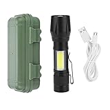 Segrehy Linterna LED portátil, ligera, recargable por USB, lámpara COB, flash brillante, 350 lm, larga distancia de iluminación para acampar al aire libre, ciclismo, aleación de aluminio