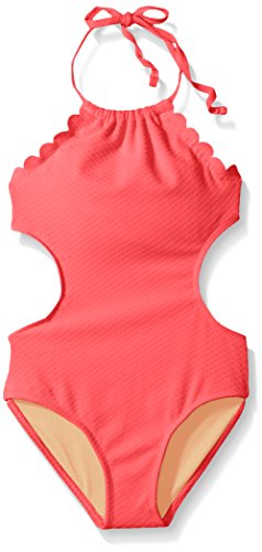 Jessica Simpson Girls' Scalloped One Piece Tie Halter Swimsuit