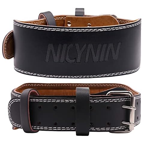Nicynin Leather Weightlifting Belt, Weight Lifting Belt 4 Inch Wide for Men Women, Gym Lever Belts -Lower Back Support- for Workout, Powerlifting, Squats, Deadlifts, Cross Training (Black, Large) Cover