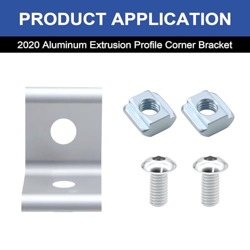 Image of 24 Pack 2020 Corner Bracket Connector 20 Series Aluminum Extrusion Profile Accessories Hardware, 90 Degree Angle Bracket for 20x20 Extruded Aluminum Silver