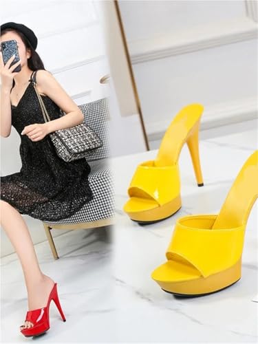 Kitten Heels Womens Slippers Mule Patent Leather Sandals Sexy 13CM Slides Party Shoes(Silver,9)3