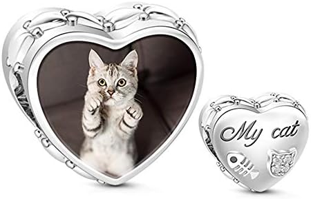 Gnoce Custom Photo Charm Bead Sterling Silver"Love My Family" Heart Personalized Charm Fit For Bracelet Necklace Jewelry Gift for Mom Wife Daughter Family