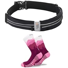 Slim Running Belt for Women and Men, Waterproof Phone Holder for Running, Reflective 2-Pocket Waist Pack for Storing Runners Essentials Safely, Hiking Socks for Men and Women, Durable Outdoor Socks