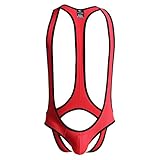 Men's Jockstrap Leotard Underwear Jumpsuits Wrestling Singlet Bodysuit(Red S)