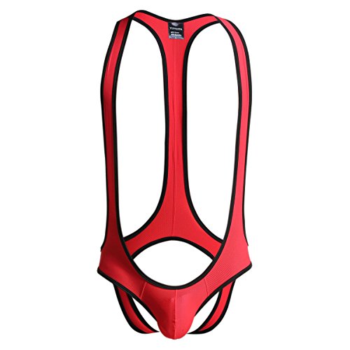 Men's Jockstrap Leotard Underwear Jumpsuits Wrestling Singlet Bodysuit(Red S)
