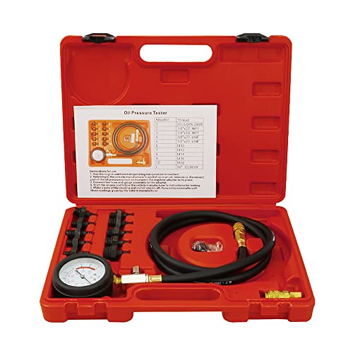 LeTkingok 13Pcs Oil Pressure Tester- Engine Oil Pressure Gauge Set Auto Repair Cylinder Pressure Gauge Oil Detection Tools 0-140PSI