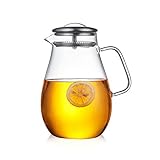  Wasserkaraffe Wasser Kanne Krug Glaskrug Kühlkaraffe Weinkaraffe Glaskanne Saftkrug Glasflasche mit Filter Sieb und Deckel aus Edelstahl aus hitzebeständigem Borosilikatglas ca. 1,9 Liter