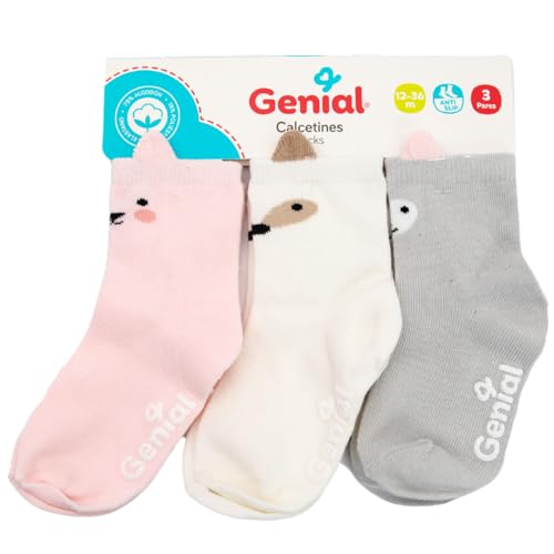 Genial Baby Grip Socks – 3 Pairs, Non-Slip Sock with Grips. Soft and Breathable, Perfect for Newborn, Ideal for Walk and Play