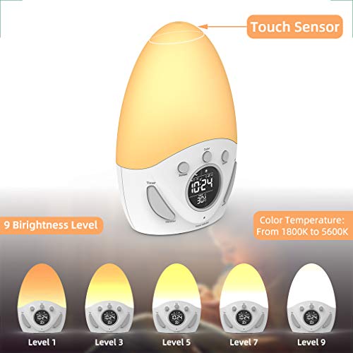 Kids Alarm Clock, Wake-up Light Clock with Sunrise Simulation, Sleep Training, Color Changing, Touch Night Light, Nursery Lamp, for Baby, Girls, Toddlers, Children