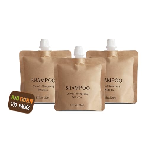 BIO CORN Shampoo Recyclable Kraft Paper Pouch Bag (100 Pack, 1.1oz/30ml)