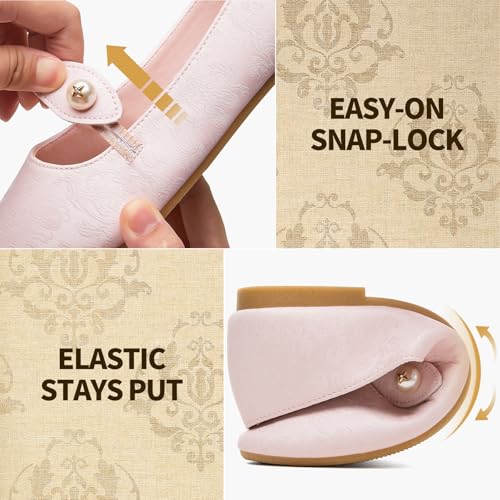 FINIWOR Women's Mary Jane Flats – Floral Print with Pearl Buckle, PU Leather Slip-On Ballet Flats4