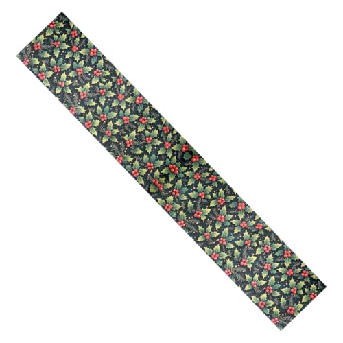 Image of 135 cm Dining Table Runner - Cherry Christmas Leaves Theme,Digital Print, Washable, Indoor /Outdoor, Heat-Proof, Wipe & Clean (135X33 cm) Red & Green