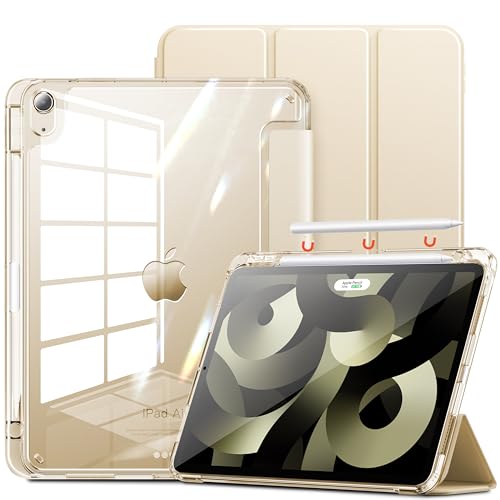 INFILAND Compatible with iPad Air 11 Inch Case M4/M3/M2 (2026/2025/2024), iPad Air 5th/4th Generation Case Cover (2022/2020) 10.9 inch with Crystal Clear Slim Back & Pencil Holder Starlight