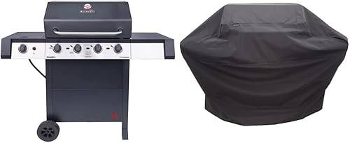 Char-Broil 463331422 Performance Amplifire - Parrilla de gas propano líquido estilo carrito de 4 quemadores gris metálico y cubierta de parrilla de