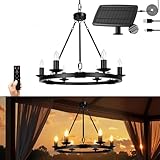 ALL FORTUNE Solar Outdoor Chandelier, 6-Light 19' Chandelier Outdoor Waterproof Dimmable Hanging Pendant Lights, Farmhouse Style for Gazebo, Porch, Patio, Pergola, Decor Lighting