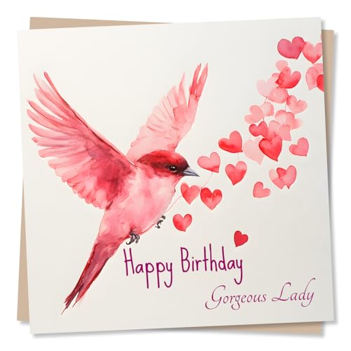Image of Happy Birthday Card A Gorgeous Lady, Friend, Best Friend - Birthday Card for Women, Partner, Mum, Wife, Sister - Watercolour Design - Bird Lover, Nature Lover - Birthday Wishes
