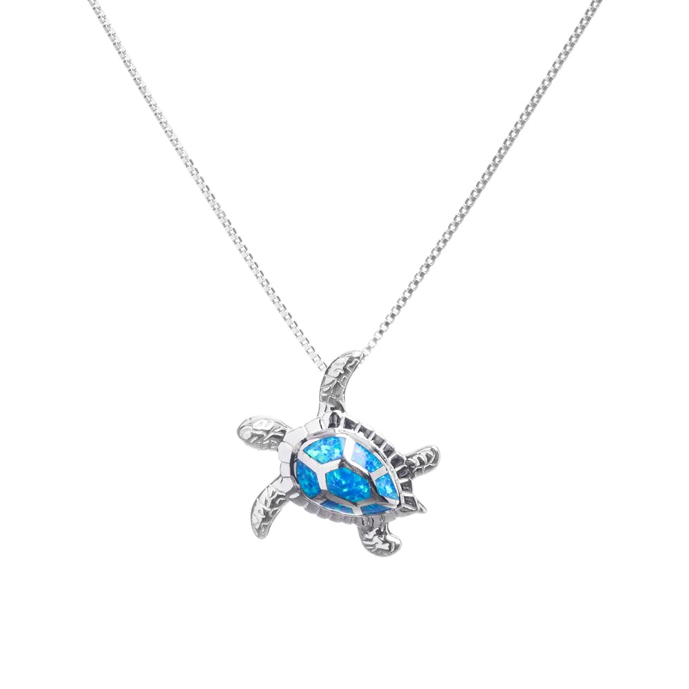 Collana Tartaruga con Ciondolo Tartaruga Argento 925 e Opale Blu o Bianco - Idea Regalo per Chi Ama le Tartarughe e il Mare - Modello Panama
