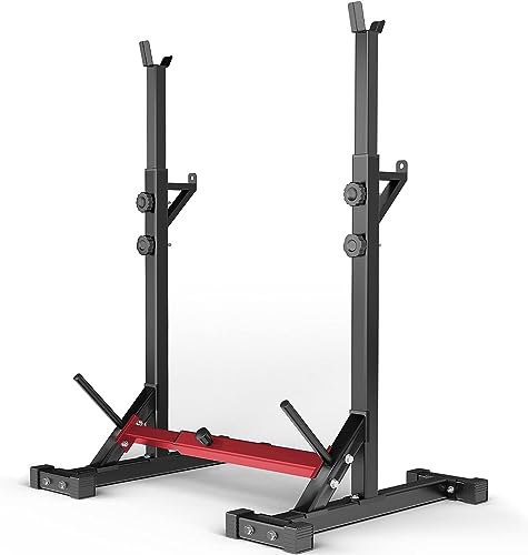 Squat Rack Stand Adjustable Multi-Function Weight Lifting Rack for Home Gym Strength Training (Red)