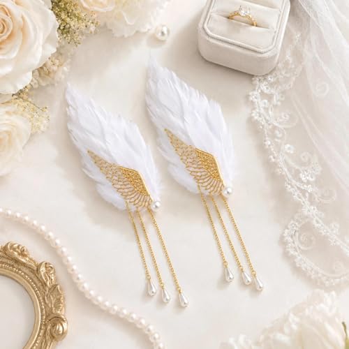 Pinza para cabello LOGOFUN con plumas blancas miniatura 4