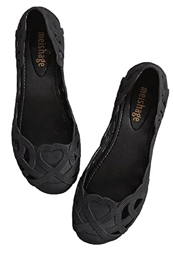 [1/2style] [ニブンノイチスタイル] シューズ フラット ラバー パンプス 晴雨 オフィス やわらか レディース(黒, measurement_23_point_5_centimeters)