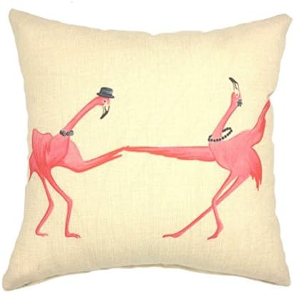 ONECH Cotton linen square Decorative Throw Pillow Cover cotton linen cloth padded pillow case personalized cushion cover new bed chair sofa automobile gift home decoration Flamingo 1818inch