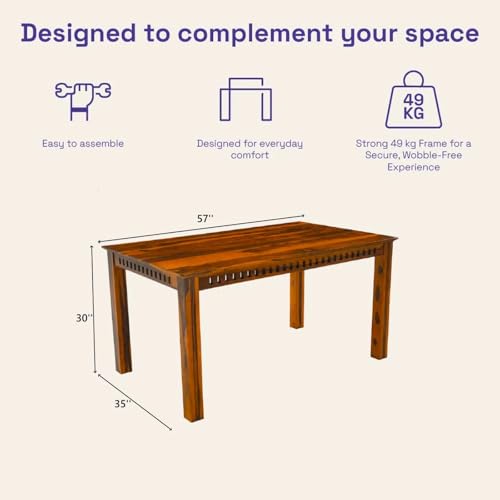 Image of UK FURNITURE Solid Sheesham Wood Dining Table Set with 6 Chairs | Wooden Dinner Table Set for Dinning Room Home & Hotel| Modern Dining Room Set | DIY (Honey 6s, 6 Seater)