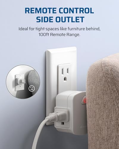 DEWENWILS Remote Control Outlet, Upgraded Version Wireless Remote Light Switch for Lamp, Household Appliances, 15A/1875W, 100 FT Long Range, Compact Side Plug, ETL Listed, White…