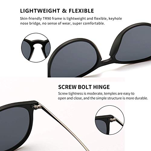 Sungait Vintage Round Sunglasses For Women Men Classic Retro Designer Style (Black Frame(Matte Finish)/Polarized Grey Lens) 1567 Pghkh #TOP3