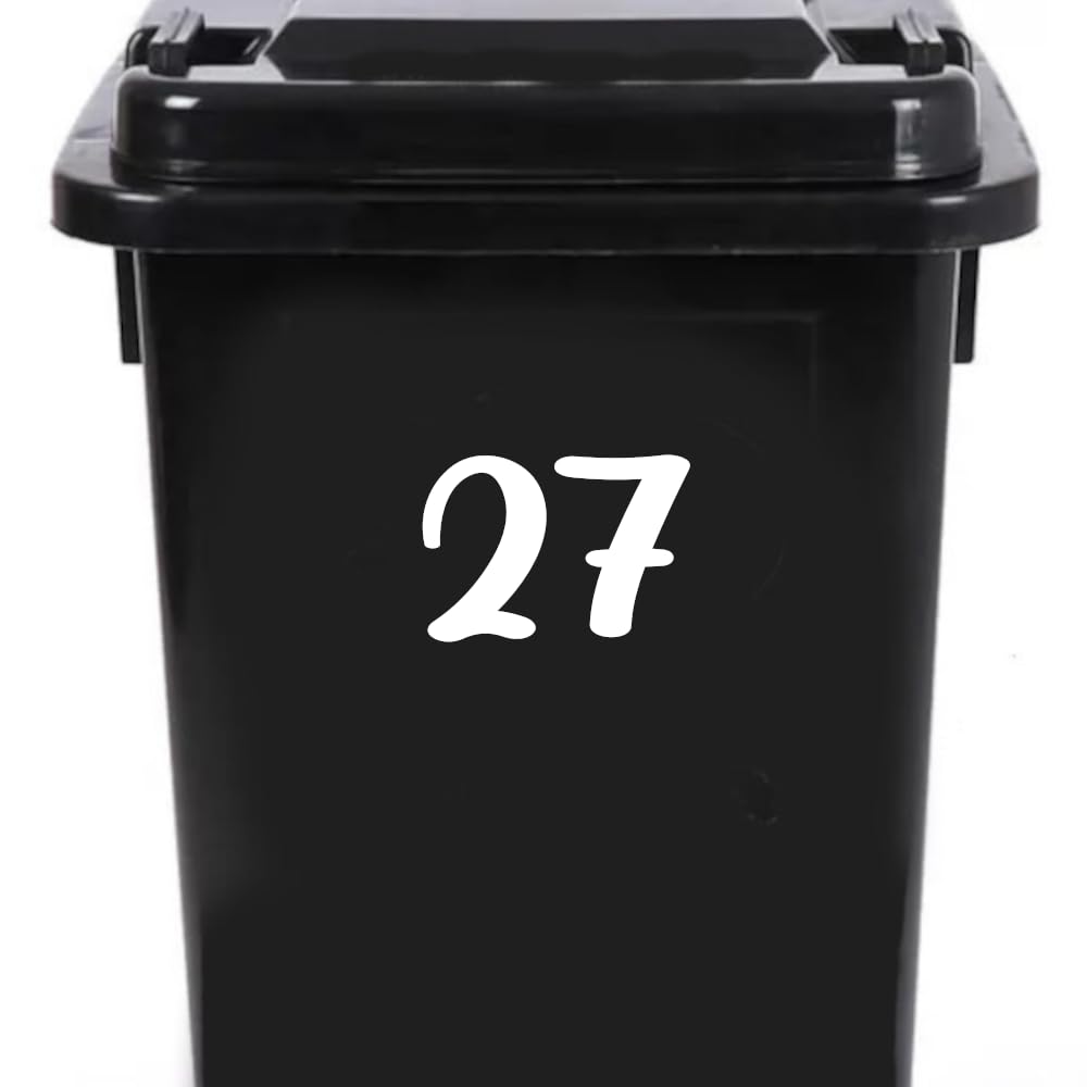 Pack of 4 House Number Wheelie Bin Stickers - Waterproof Decals - Easy-to-Apply - Recycling Boxes - Party Decorations (27) — image 1