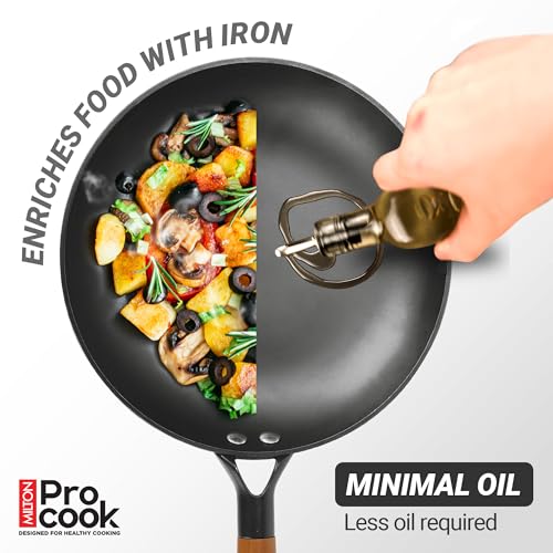 Image of Milton Pro Cook Induction Cookware & Gas Stove Friendly Cast Iron Fry Pan 26cm | Omelette Pan | Fish Fry Pan | Wooden Handle | PFOA Free | Scratch Resistant | Even Heat Cooking | Dishwasher Safe | Red