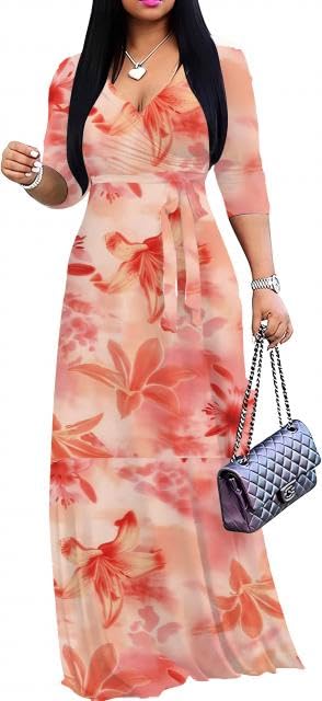 Image of FANDEE Plus Size Maxi Dress for Women Casual Summer Sundress V-Neck 3 /4 Sleeve