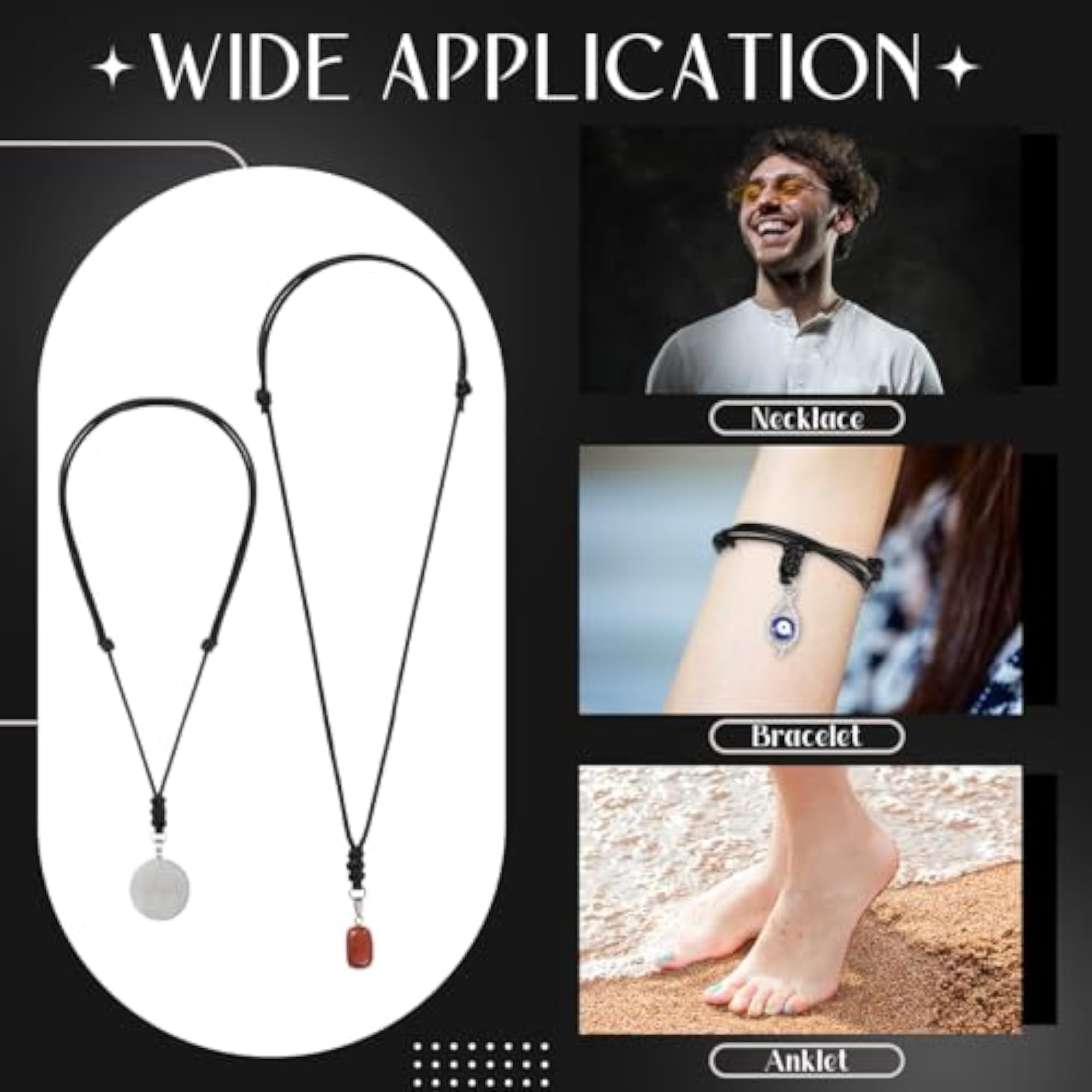 Men's Adjustable Black Polyester Rope Necklace