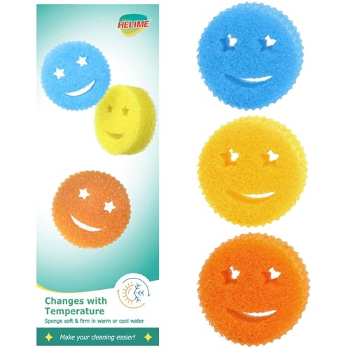 Dish Scrub Sponges Non-Scratch Temperature Controlled Smiley Color Sponge
