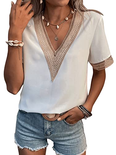 GORGLITTER Sommer Bluse Damen Elegant Tunika Kurarm Oberteil mit Spitzen...