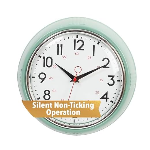 Kiera Grace Wall Clock, 9.5 Inch, Retro Mint ClassicWall Clocks Battery Operated, Vintage Silent Non Ticking Home Decor for Living Room, Kitchen, Bathroom