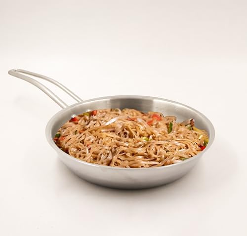 Image of Spillbox Stainless Steel Sandwich Triply Kadhai|Kadai|Wok|Nonstick 3-Layer Body| Steel Cookware|Induction safe|Dishwasher Safe|Food Grade |Heavy |FryPan |Curry |Stirfry|Deepfry-FryPan (Med - Dia:24cm)