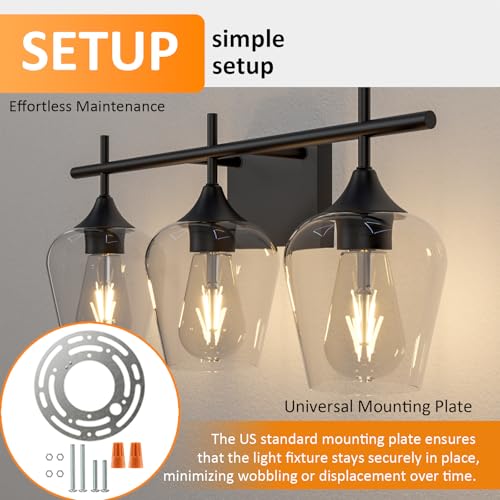 Image of Bathroom Vanity Light, 3-Light 21'' Bathroom Light Fixtures Over Mirror, Black Vanity Lights for Bathroom with Clear Glass, Modern Wall Lamp for Cabinet Hallway, Bedroom