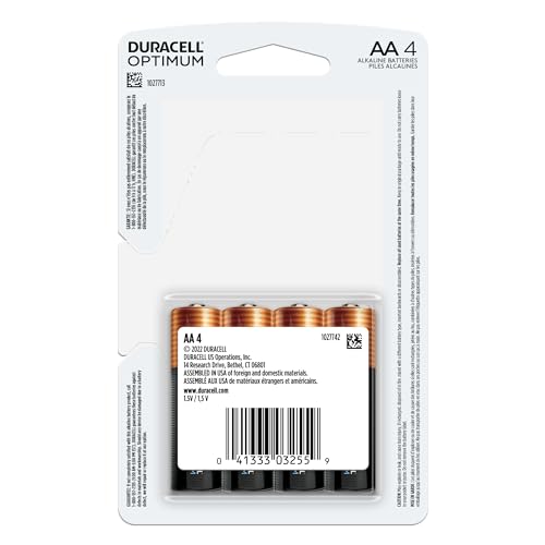 Image of Duracell Optimum AA Batteries with 4x Power Boost Ingredients, 4 Count (Pack of 1), Double A Battery with Long-Lasting Power, Alkaline AA Battery for Household and office devices