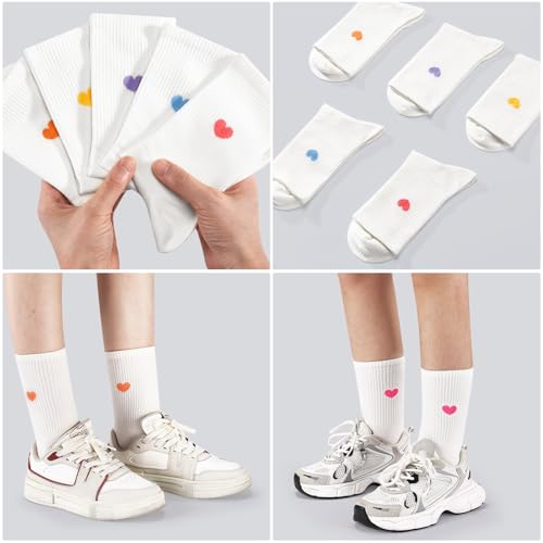 Image of Corlap Women's Cotton Crew Calf Socks - 5 Pairs Ankle High Dress Casual Socks, Fun Cute Heart Gifts for Mom Mother