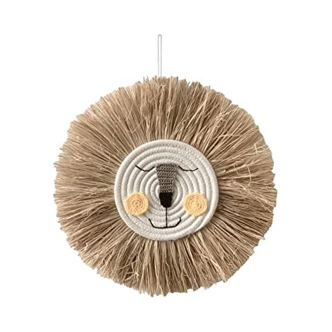 Shareed Hand Knitted Art Animal Head Wall Hangings, Woven Animal Head Pendant, Cartoon Tassel Beard Lion Macrame Pendant Nursery Room Wall Hangings For Children Home Bedroom Living Room Decoration Cover