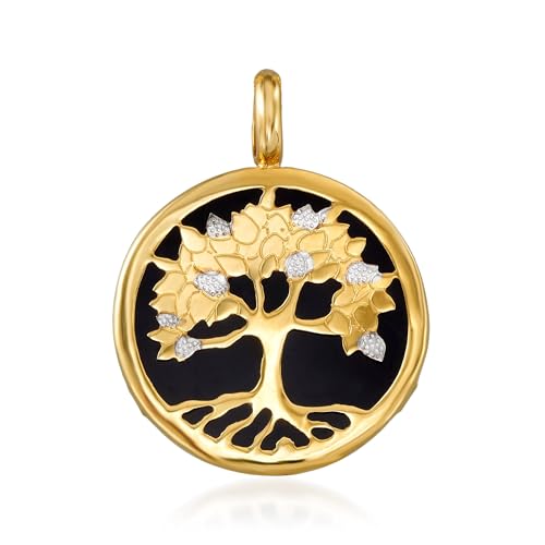 Ross-Simons 17mm Black Onyx Tree Of Life Pendant in 14kt Yellow Gold