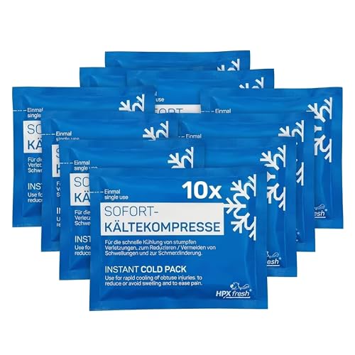 HPXfresh Sofort-Kältekompressen 10 Stück, 15 x 17 cm, direkt einsatzbereit ohne Vorkühlen, für Erste Hilfe und Verbandskasten, latexfrei