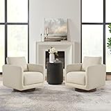KISLOT Modern Swivel Accent Chair, 360° Rotating Round Barrel Armchair with Performance Fabric Upholstery for Living Room, Bedroom, Office, Reading Nook, Set of 2,Oatmeal
