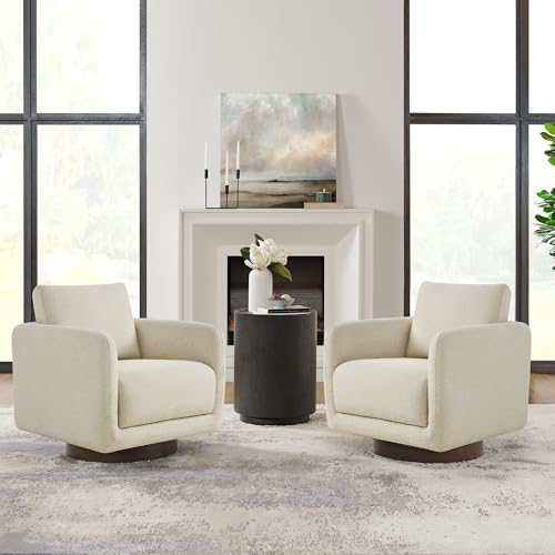 Image of Modern Swivel Accent Chair, 360 Rotating Round Barrel Armchair with Performance Fabric Upholstery for Living Room, Bedroom, Office, Reading Nook, Single,Oatmeal