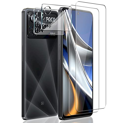 AnnhanT Protector Pantalla para Xiaomi Poco X4 Pro 5G, Cristal Templado 2 Piezas y Protector de Lente de cámara 2 Piezas - 9H Dureza Antiarañazos, Antihuellas, Sin Burbujas