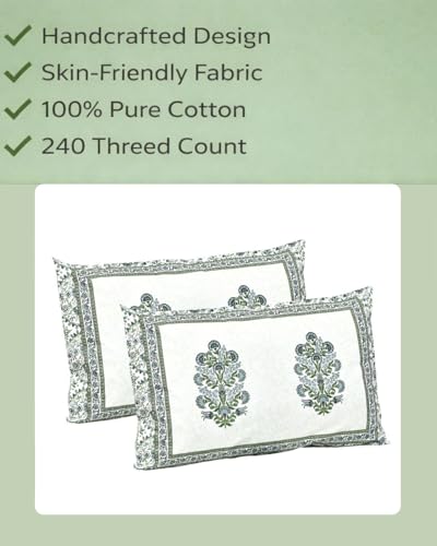 Image of elanorhomes Pure Cotton Pillow Covers Set of 2 (27x18) - Forest Glow with Zip Closure, 180 TC